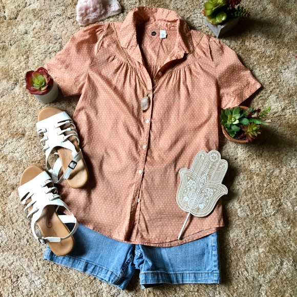 Nordstrom Tops - {Nordstrom} NWT  Peach Polka Dot Button Down Tee